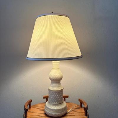 3 TIER STAND WITH DRAWER AND A REVERSE HOBNAIL GLASS LAMP