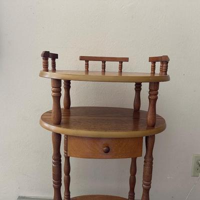 3 TIER STAND WITH DRAWER AND A REVERSE HOBNAIL GLASS LAMP