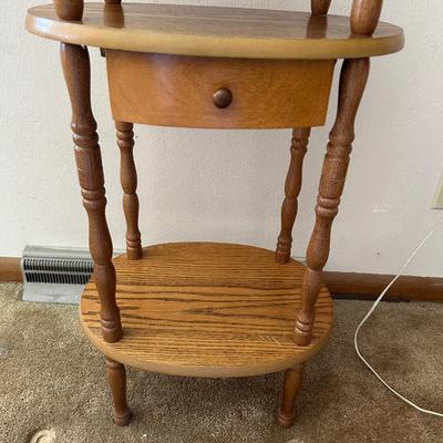 3 TIER STAND WITH DRAWER AND A REVERSE HOBNAIL GLASS LAMP