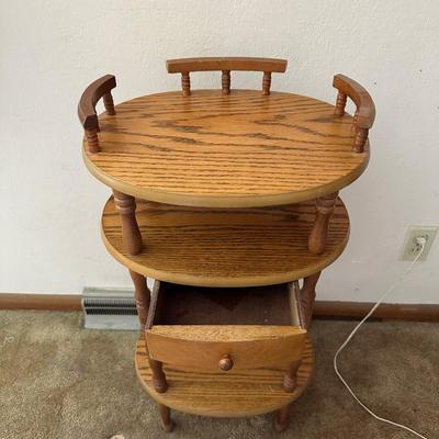 3 TIER STAND WITH DRAWER AND A REVERSE HOBNAIL GLASS LAMP