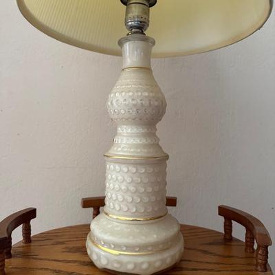 3 TIER STAND WITH DRAWER AND A REVERSE HOBNAIL GLASS LAMP