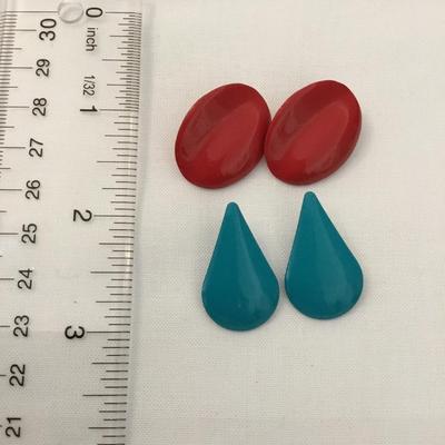 Cute Red and turquoise enameled, vintage stud earrings