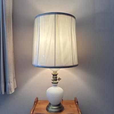 3 TIER END TABLE WITH MILK GLASS HOBNAIL LAMP