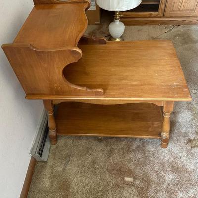 3 TIER END TABLE WITH MILK GLASS HOBNAIL LAMP