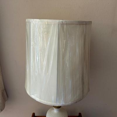 3 TIER END TABLE WITH MILK GLASS HOBNAIL LAMP