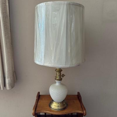 3 TIER END TABLE WITH MILK GLASS HOBNAIL LAMP