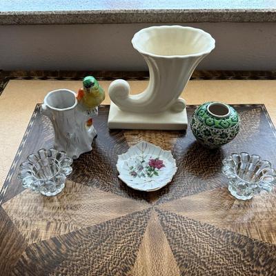 CORNUCOPIA PLANTER, BIRD VASE, VOTIVE CANDLE HOLDERS AND MORE