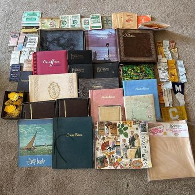 VINTAGE SCRAPBOOKS, PHOTO ALBUMS, STAMPED ENVELOPES, RIBBONS AND MORE