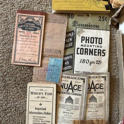 VINTAGE SCRAPBOOKS, PHOTO ALBUMS, STAMPED ENVELOPES, RIBBONS AND MORE