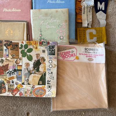 VINTAGE SCRAPBOOKS, PHOTO ALBUMS, STAMPED ENVELOPES, RIBBONS AND MORE