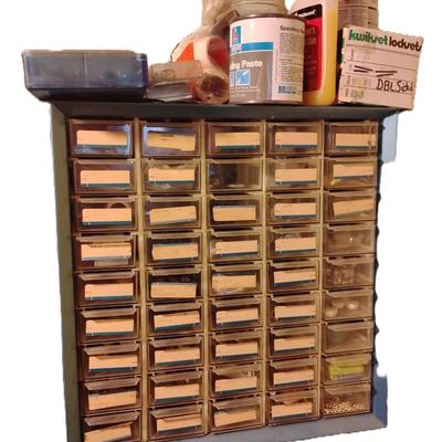 45 drawer small storage holder and everything on top