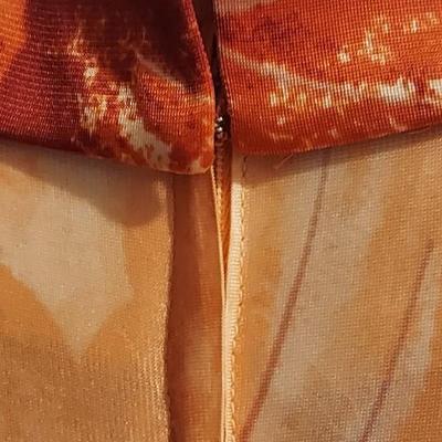 Vtg 60-70s Howard Wolf maxi Coral/Orange leaf prnt dress