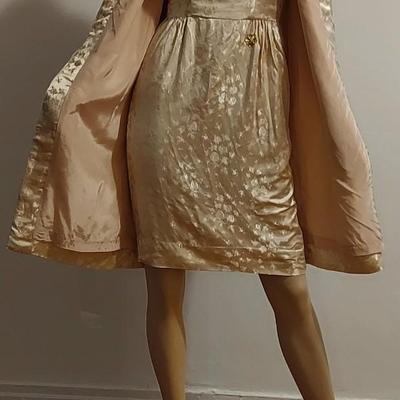 Vtg 60s Gold Lame' 3pc Ensemble Swing Coat Dress & Heeled Pumps