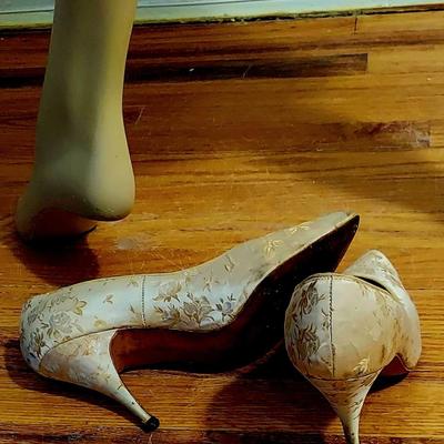 Vtg 60s Gold Lame' 3pc Ensemble Swing Coat Dress & Heeled Pumps