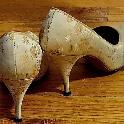 Vtg 60s Gold Lame' 3pc Ensemble Swing Coat Dress & Heeled Pumps