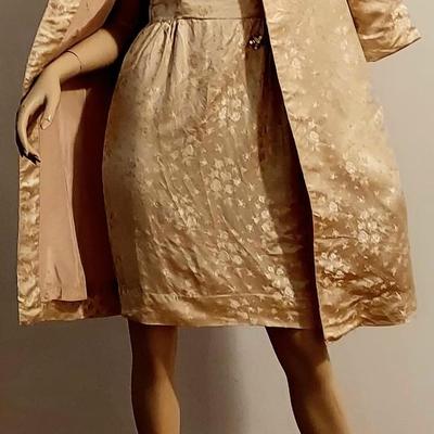 Vtg 60s Gold Lame' 3pc Ensemble Swing Coat Dress & Heeled Pumps