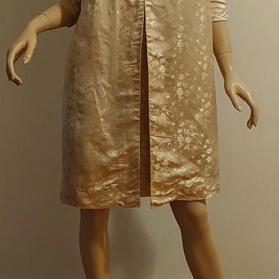 Vtg 60s Gold Lame' 3pc Ensemble Swing Coat Dress & Heeled Pumps