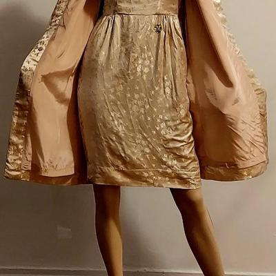 Vtg 60s Gold Lame' 3pc Ensemble Swing Coat Dress & Heeled Pumps