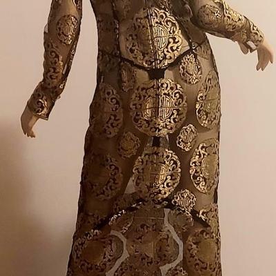 Vtg Couture Michael Casey 80s Chiffon/Gold Metallic maxi dress