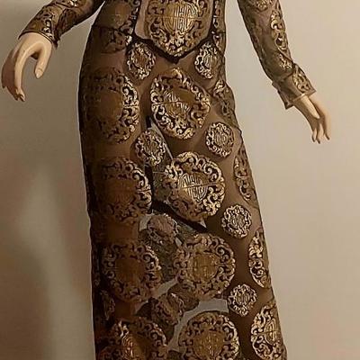 Vtg Couture Michael Casey 80s Chiffon/Gold Metallic maxi dress