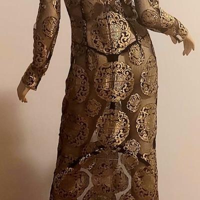 Vtg Couture Michael Casey 80s Chiffon/Gold Metallic maxi dress