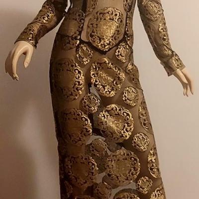 Vtg Couture Michael Casey 80s Chiffon/Gold Metallic maxi dress