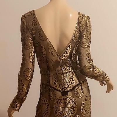 Vtg Couture Michael Casey 80s Chiffon/Gold Metallic maxi dress