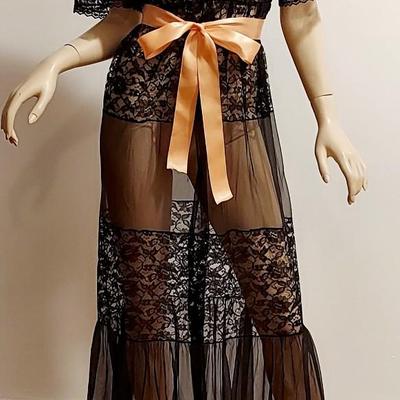 Vtg 60s Layering Robe/Dress Maxi lace with Sash