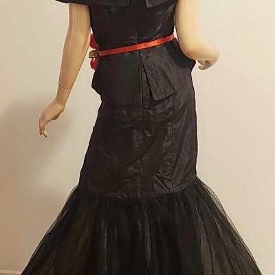 Vtg Rose Taft Couture Ball Gown Silk Red Sash