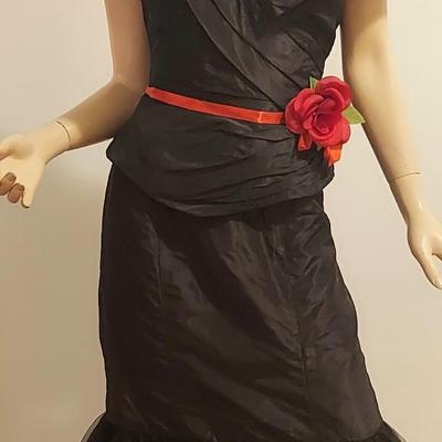 Vtg Rose Taft Couture Ball Gown Silk Red Sash