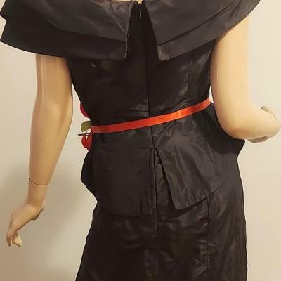 Vtg Rose Taft Couture Ball Gown Silk Red Sash