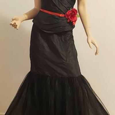 Vtg Rose Taft Couture Ball Gown Silk Red Sash