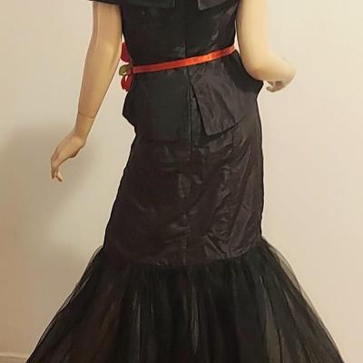 Vtg Rose Taft Couture Ball Gown Silk Red Sash