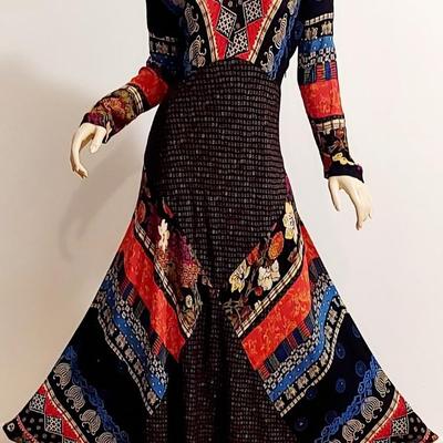 Vtg Stunning Boho Maxi patchwork dress Carol Little fluid Gauze