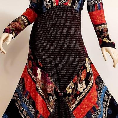Vtg Stunning Boho Maxi patchwork dress Carol Little fluid Gauze