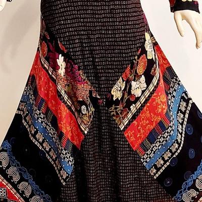Vtg Stunning Boho Maxi patchwork dress Carol Little fluid Gauze