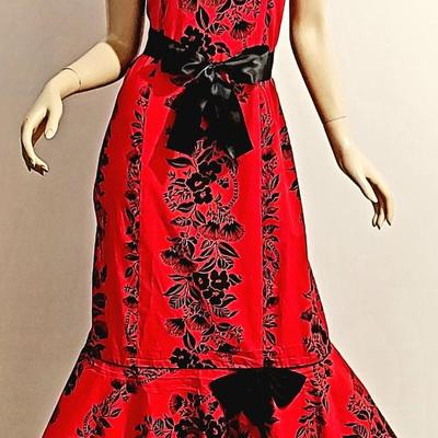 Vtg 1970s Lipstick Red, Cha Cha Hawaiian Maxi dress