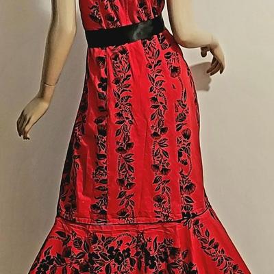 Vtg 1970s Lipstick Red, Cha Cha Hawaiian Maxi dress
