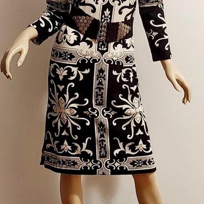 Vtg 60-70s Rare Paganne Gene Berk Blk/Wht floral sheath dress