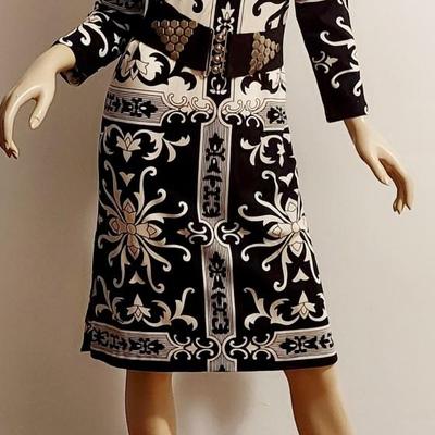 Vtg 60-70s Rare Paganne Gene Berk Blk/Wht floral sheath dress