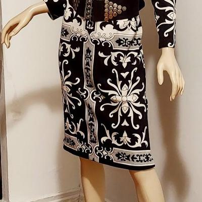 Vtg 60-70s Rare Paganne Gene Berk Blk/Wht floral sheath dress