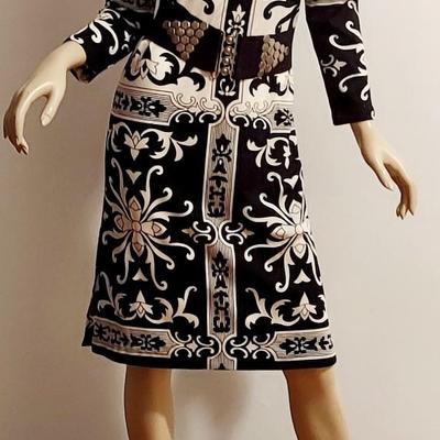 Vtg 60-70s Rare Paganne Gene Berk Blk/Wht floral sheath dress