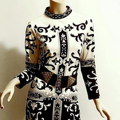 Vtg 60-70s Rare Paganne Gene Berk Blk/Wht floral sheath dress