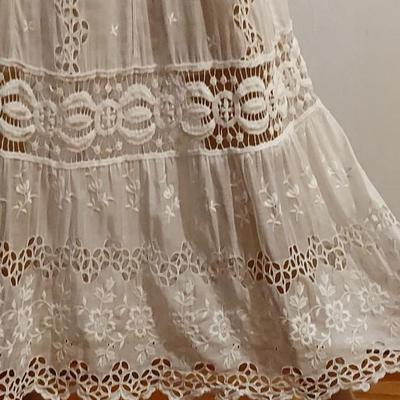 Antique 1900 hand Embroidered Brussels & Irish Crochet lace Maxi Lawn/Tea cotton dress