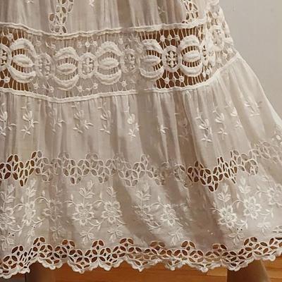 Antique 1900 hand Embroidered Brussels & Irish Crochet lace Maxi Lawn/Tea cotton dress