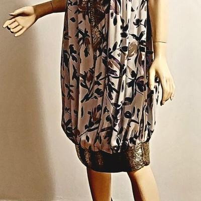 Vtg Missoni Orange Label Demi Couture silver Beaded Balayeuse Silk dress