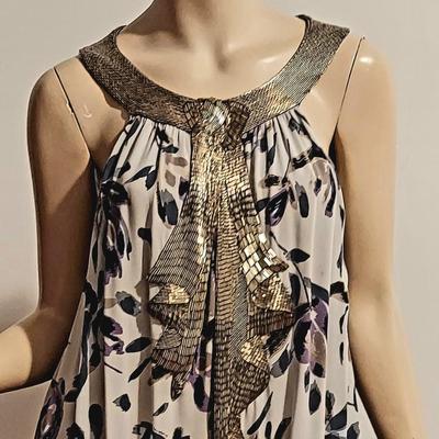 Vtg Missoni Orange Label Demi Couture silver Beaded Balayeuse Silk dress