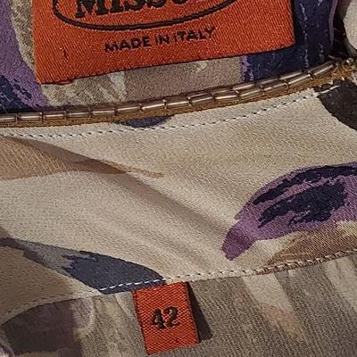 Vtg Missoni Orange Label Demi Couture silver Beaded Balayeuse Silk dress