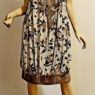 Vtg Missoni Orange Label Demi Couture silver Beaded Balayeuse Silk dress