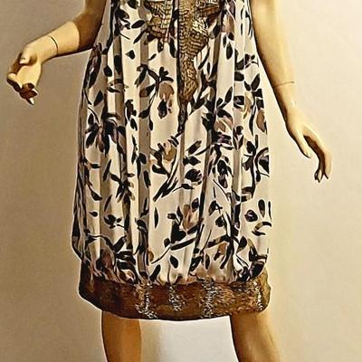 Vtg Missoni Orange Label Demi Couture silver Beaded Balayeuse Silk dress